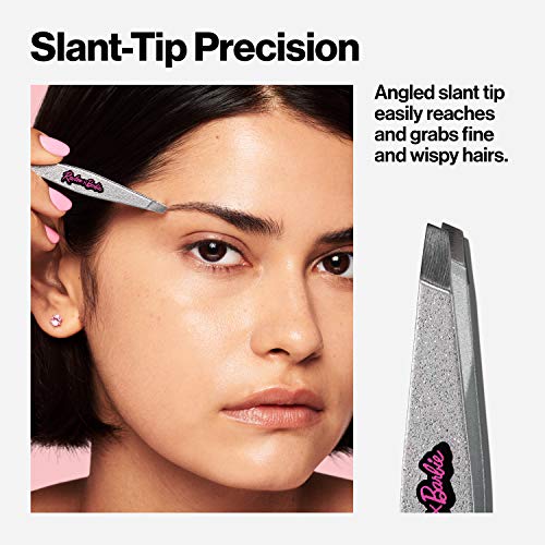 Revlon x Barbie Slant Tip Tweezer, Stainless Steel Hair Removal Makeup Tool (Packaging May Vary)