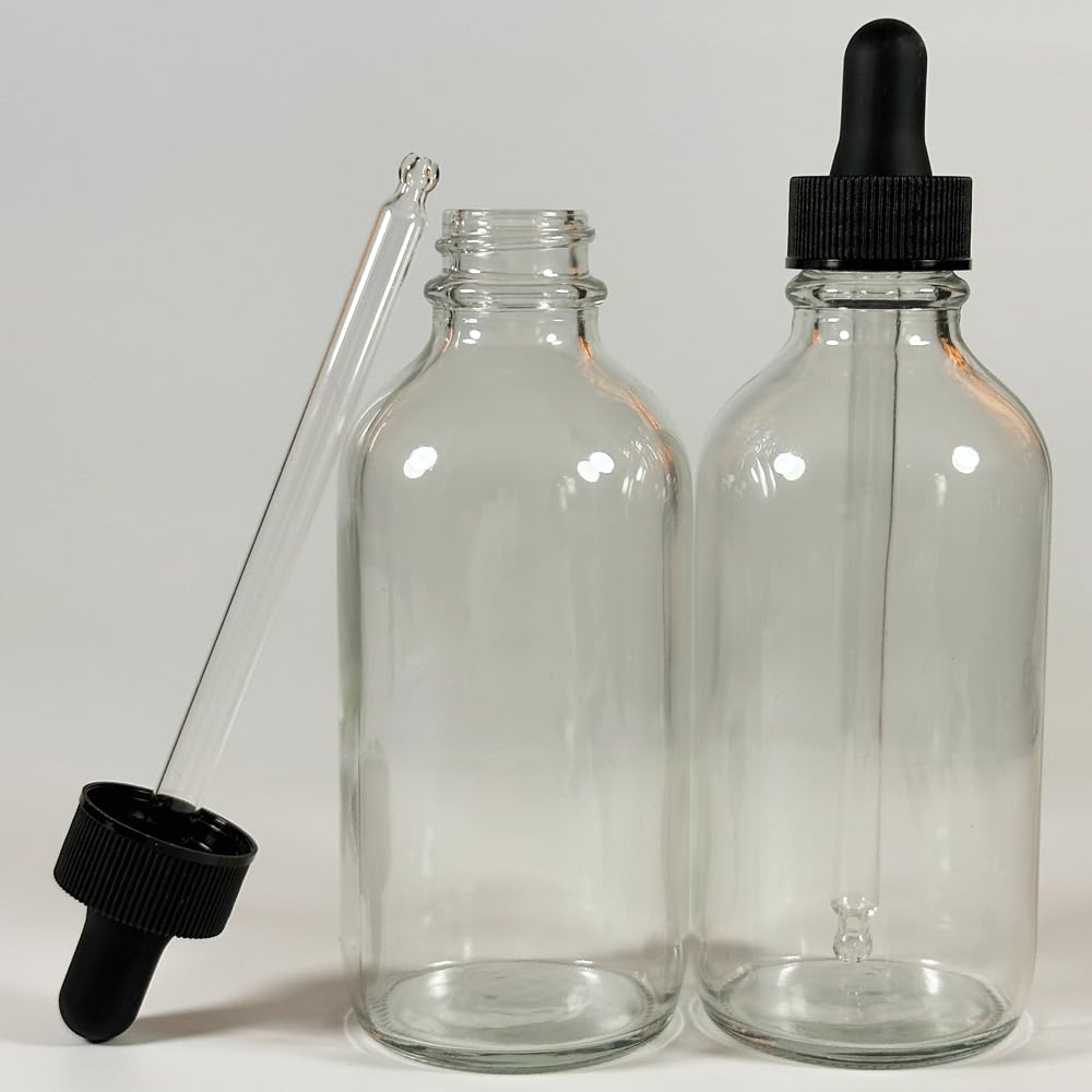 PIPIBA Round Drip Tip Glass Eye Droppers, 6Pack 4oz (120ml) Round . Essential Oil Glass Bottle. For Lab Bottles (Clear)