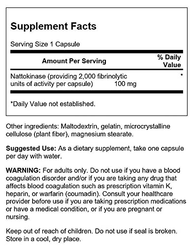 Swanson Nattokinase 2000 Fibrinolytic Units 100 Milligrams 30 Capsules Enzyme (2 Pack)