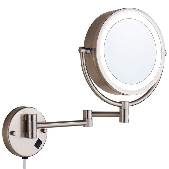 Cavoli Wall Mounted Makeup Mirror with LED Lighted 10x Magnification, 13 Extension Arm Magnifying Vanity Mirror,Brush Nickel Finish