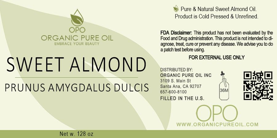 Sweet Almond Oil - Bulk 128 oz - 1 Gallon - Pure, Unrefined, Cold Pressed, Non GMO, All Natural Carrier Oil for Skin, Hair, Face, Body, DIY, Soaps, Creams, Wholesale Cosmetics - Organic Pure Oil