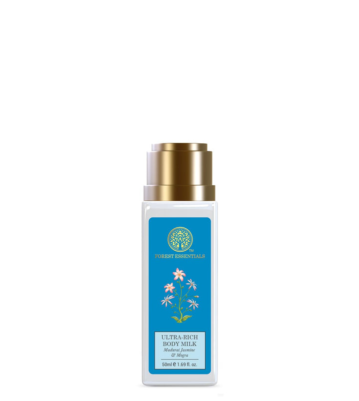 Forest Essentials Travel Size Ultra-Rich Body Milk Jasmine & Mogra | Natural Moisturizing Body Lotion For Instant Hydration | Ayurvedic Body Moisturizer, Paraben Free| For Women & Men | 50 ml