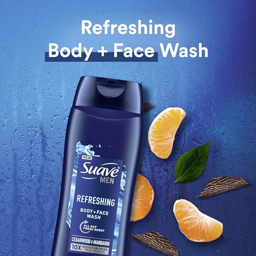 Suave Men Moisturizing Body & Face Wash, With Cedarwood and Mandarin Scent, No Parabens, No Phtahaltes, 18 Oz Pack of 6