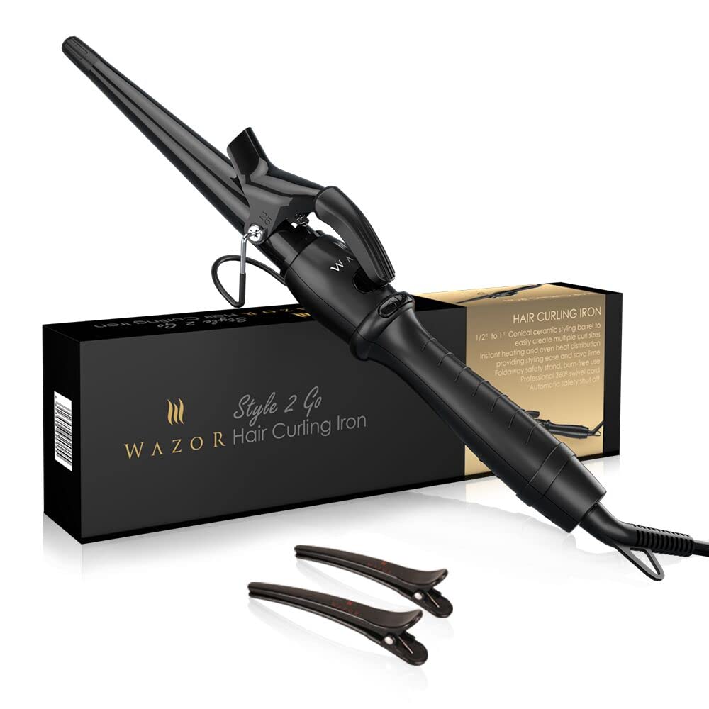 Wazor Hair Curler 1-1/2 Tapered Ceramic Hair Curling Iron Digital Display Screen Curling Wand With Temp Setting and Auto Shut Off