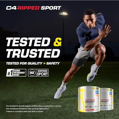 C4 Ripped Sport Pre Workout Powder Arctic Snow Cone - NSF Certified for Sport + Sugar Free Preworkout Energy Supplement for Men & Women - 135mg Caffeine + Weight Loss - 30 Servings