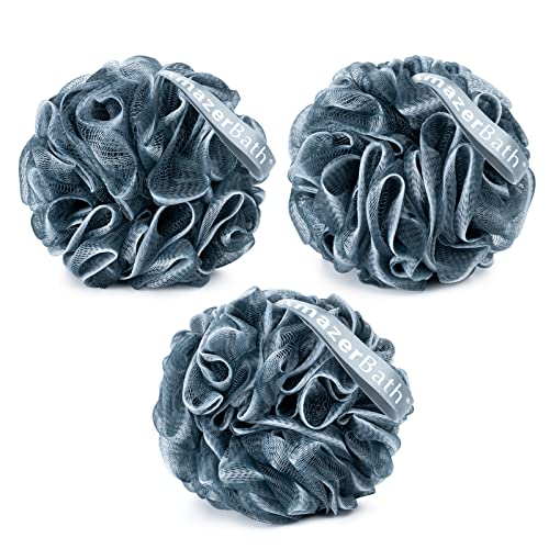AmazerBath Loofah Sponge, Shower Loofah for Men and Women - Body Scrubber Loofa Set of 3 Indigo & White Edge, Bath Sponge 60g/PCS