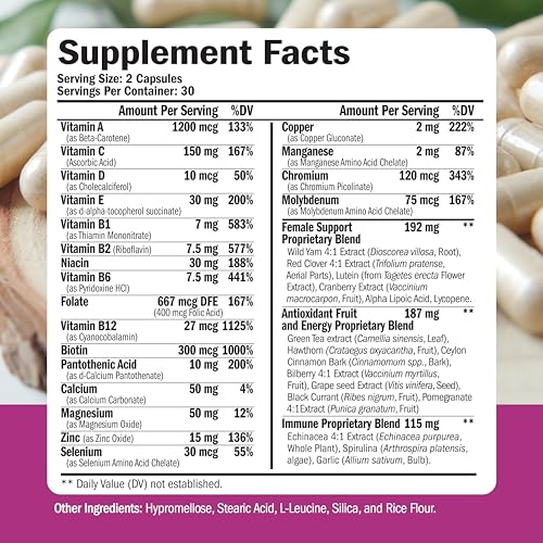 Multivitamin for Women - Daily Womens Multivitamin & Multimineral with Vitamin A, C, D, E, B12, Zinc and More Vitamins for Women - Womens Vitamins for Energy, Focus, and Womens Health. 60 Capsules