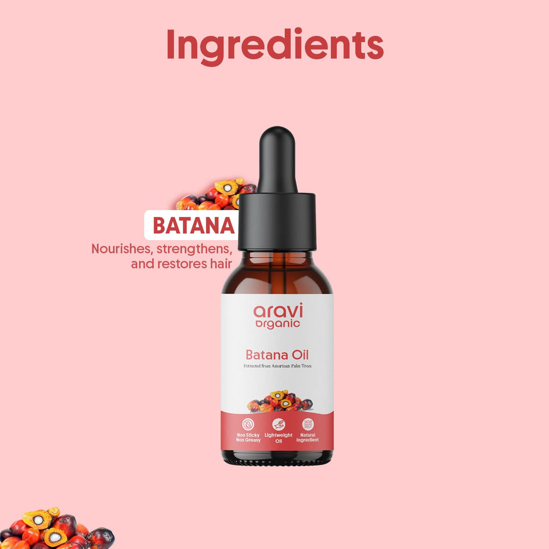 Aravi organic Pure Batana Hair Oil For Hair Growth - Derived From American Oil Palm Nut - 0.5 FL Oz / 15 ml