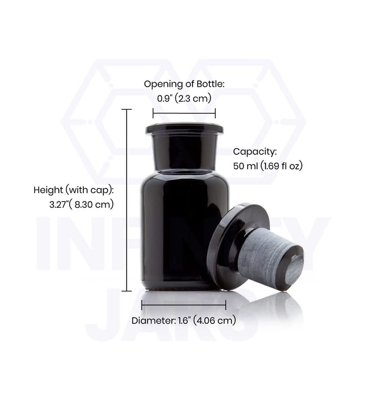 Infinity Jars 50 ml (1.69 fl oz) Black Ultraviolet All Glass Refillable Empty Apothecary Jar