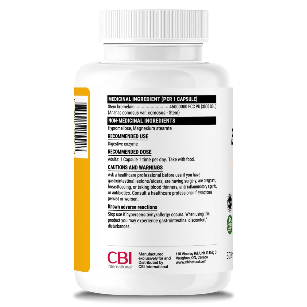 CBI Natural 3000 GDU Bromelain Digestive Enzymes 500mg 120 Vegan Capsules, 4-Month Supply, Non-GMO, Gluten Free