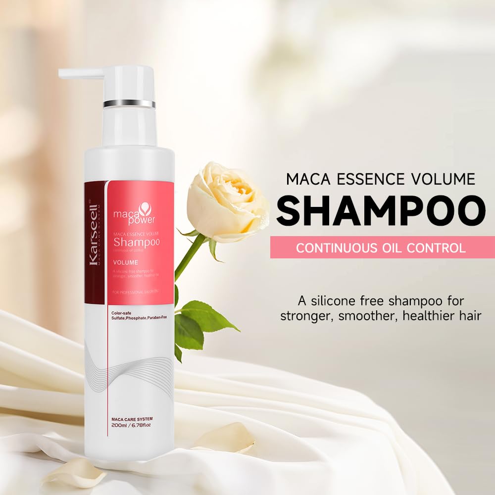 Karseell maca power Volume Shampoo, 200ml - Lightweight Shampoo For Fine Hair, Adding volume to flat hair, Dermatologically Tested, pH Balanced, Not Irritating, Cruelty-free