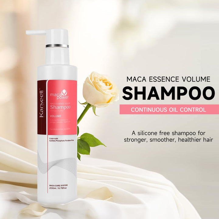 Karseell maca power Volume Shampoo, 200ml - Lightweight Shampoo For Fine Hair, Adding volume to flat hair, Dermatologically Tested, pH Balanced, Not Irritating, Cruelty-free