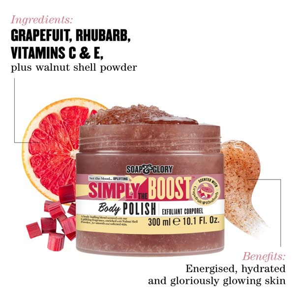 Soap & Glory Simply The Boost Exfoliating Body Scrub - Smoothing & Buffing Body Scrub - Body Polish with Vitamin B5, Vitamin C, & Vitamin E (300ml)