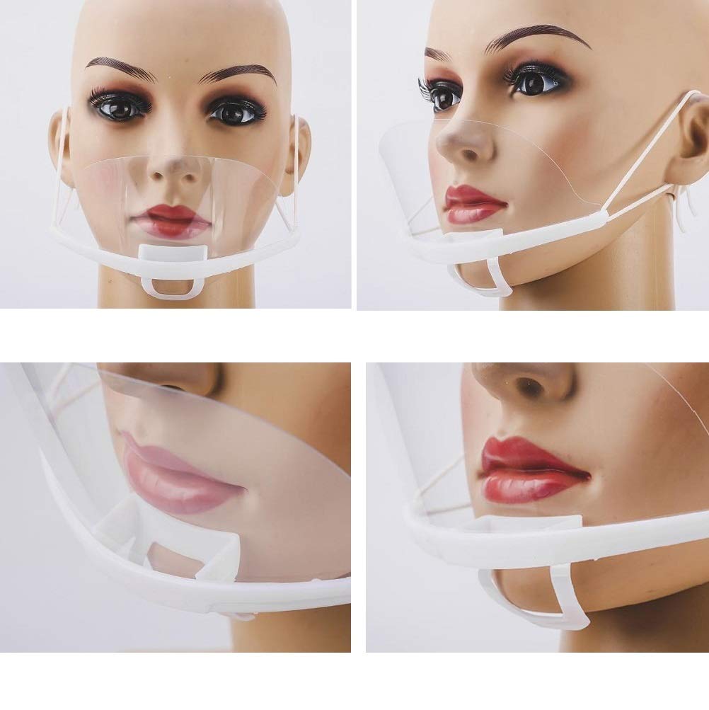 Reusable Plastic Clear Mask 10PCS Professional Transparent Sanitary Cover Anti-Fog Face Shield Nose Mouth Cover Open Face Guard for Restaurants, Food Truck, Hotels, Mall, Beauty salons, Barber Shops