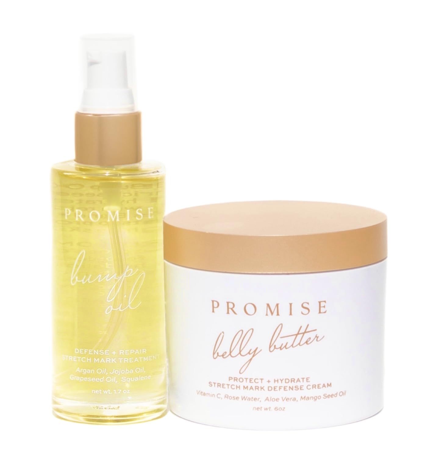 Promise Stretch Mark Prevention Kit, Scars and Dry Skin, Ultra-Hydrating Belly Butter and Bump Oil for Pregnant Women, Vegan, Non-Toxic, Set