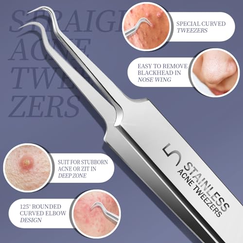 Teenitor Blackhead Remover Tools, Pimple Popper Tool Kit, Ingrown Hair Tweezers, Blackhead Extractor Pimple Extractor Ingrown Hair Removal Kit, Black Head Remover for Face