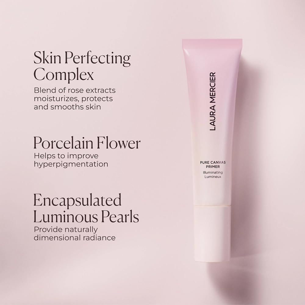 Laura Mercier Pure Canvas Primer Illuminating, Improves and Extends Wear of Makeup, Radiant Finish, Boosts Skin's Brightness, Evens Dark Spots and Discoloration, Travel Size