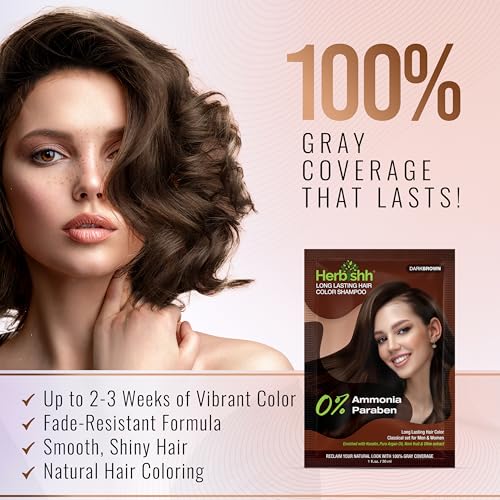 Herbishh Travel Pack Hair Dye Color Shampoo in Sachet + 1pc Argan Hair Mask Sachet (Dark brown, 1 sachet)