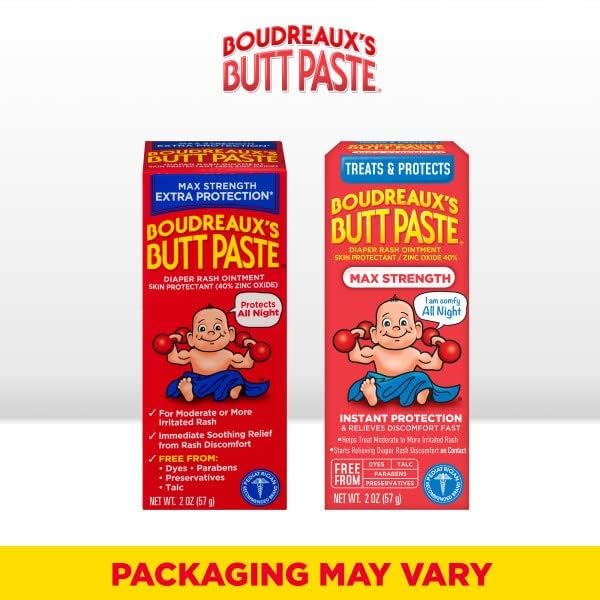 Boudreaux's Butt Paste Maximum Strength Diaper Rash Cream, Ointment for Baby, 2 oz Tube, 3 Pack