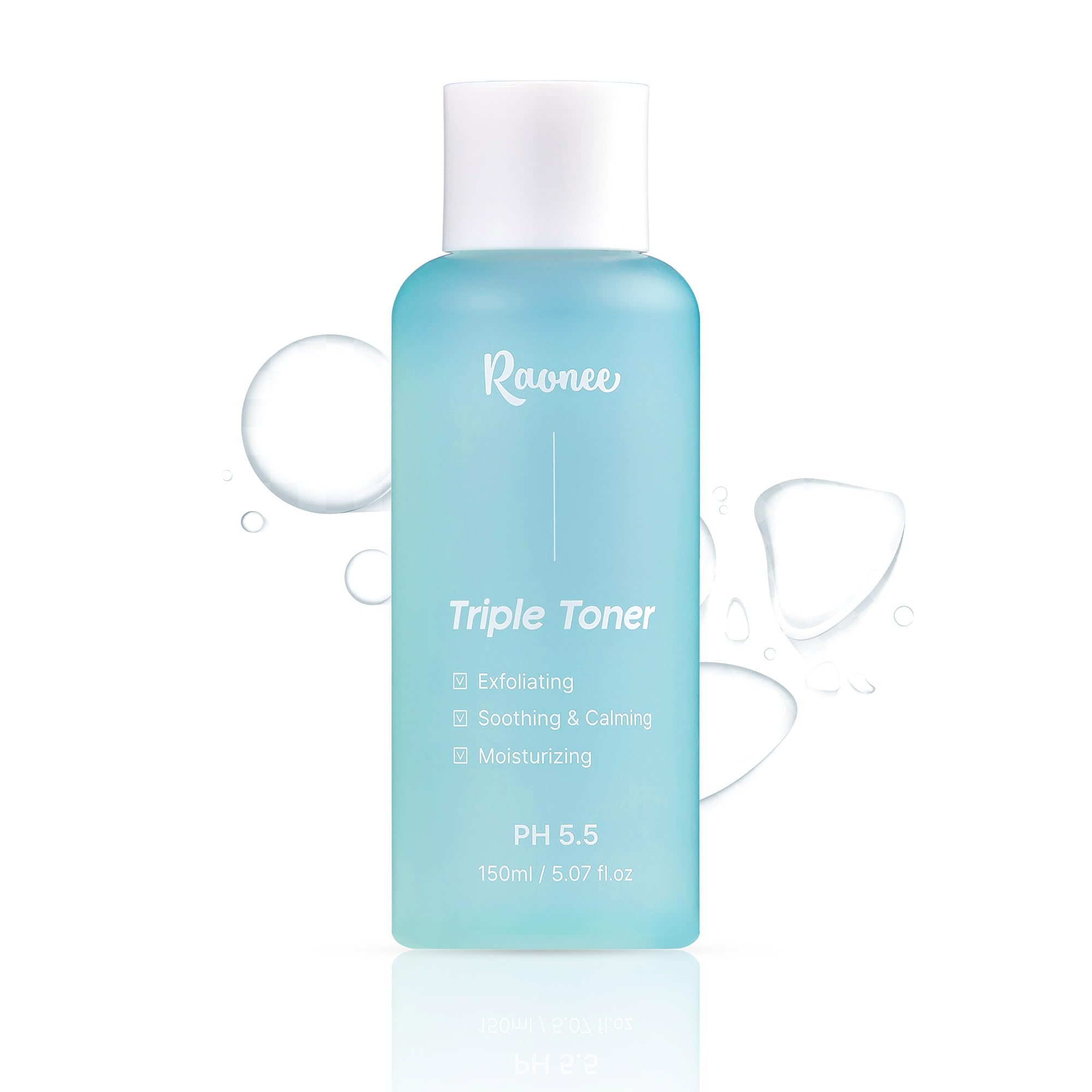 K-Beauty Triple Toner - Exfoliating, Soothing & Calming, Moisturizing, pH 5.5 Balanced with AHA, BHA, PHA, LHA - Lightweight, Non-Sticky - Daily Toner for All Skin Types- Fragrance free5.07 fl.oz