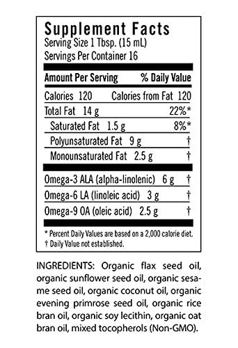 Flora - Udo's Choice Omega 369 Oil Blend, Made with Organic Flax, Sesame & Sunflower Seed Oils, Plant-Based Vegan Omega Fatty Acids, Based on Ideal 2:1:1 Ratio, 8.5-fl. oz. Glass Bottle