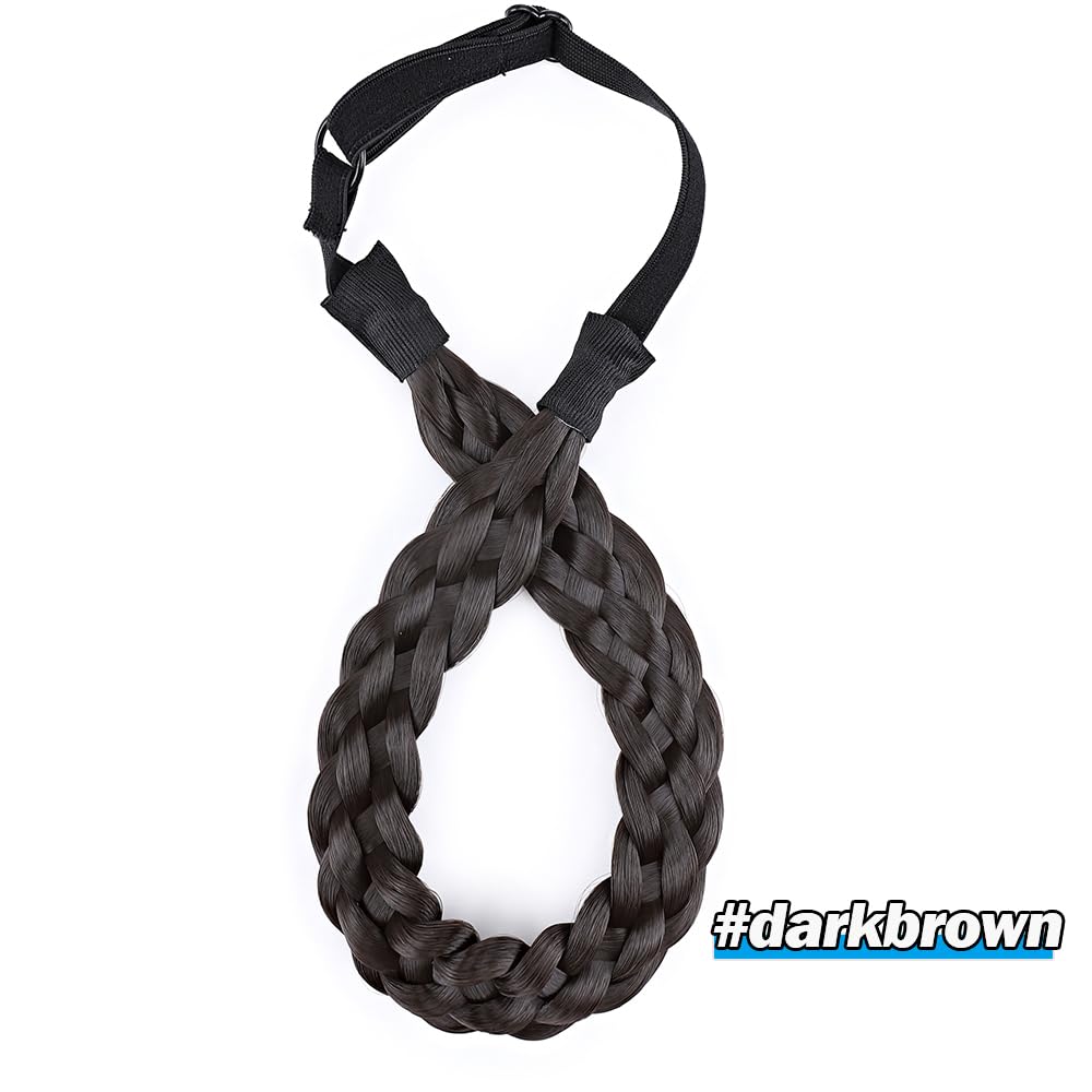 Braided Hair band Plaited Headband Elastic Stretch Wide Plaited Braids Braided Headband Synthetic Hairpiece Chunky Braided Headband Trendy Girls Women (Medium-five strands braided, dark brown)