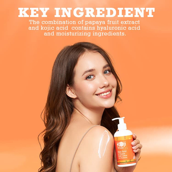 Koji White Kojic Acid & Papaya Body Lotion, Women Gift Sets for Exfoliating, Skin Brightening, Moisturizer, Radiance, Even Tone, Age Spots & Sun Damaged, Vegan, Paraben-Free, 8.45 Fl Oz (2 Bottles)