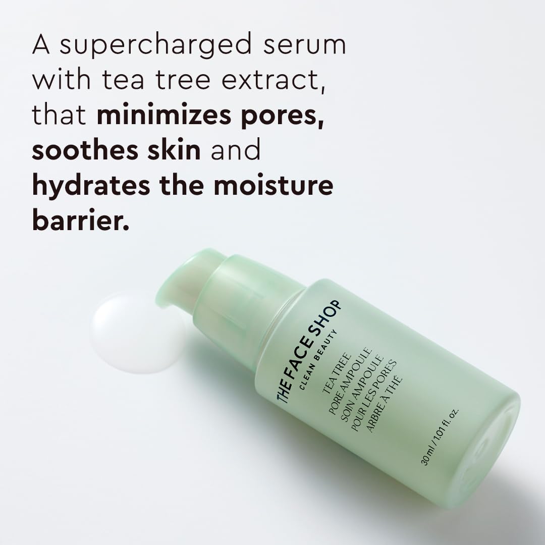 The Face Shop Tea Tree Pore Ampoule - Soothes & Moisturizes Skin, Exfoliating, Hydrating Face Serum, Minimizes Pores - AHA, BHA, PHA, Hyaluronic Acid, Panthenol - Korean Skin Care Moisturizer