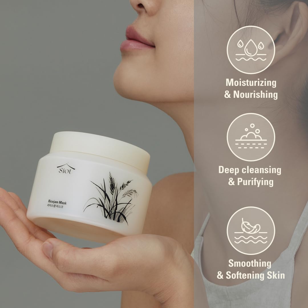 SIOT Rice Jam Mask 12.3oz – Korean Icheon Rice Face & Body Mask for Deep Cleansing, Hydrating, & Radiant Skin – Natural Moisturizing & Purifying Skincare, Smooth & Soft Skin Treatment
