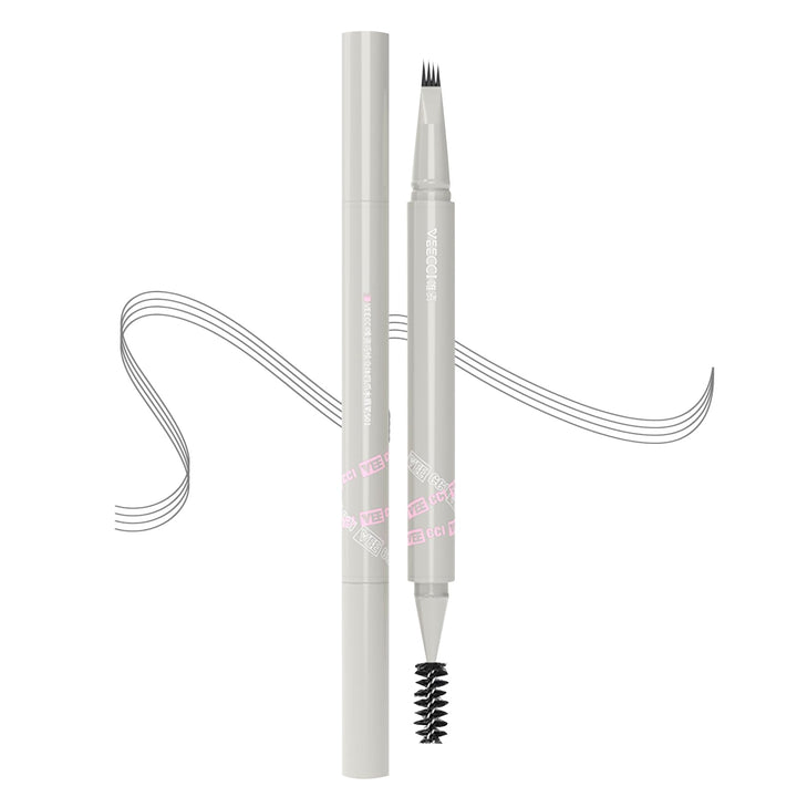VEECCI Liquid Eyebrow Pen - Microfilling Eyebrow Pencil with Brush,Waterproof and Long-lasting Microblading Eyebrow Pencils for Women,Micro-Fork Tip Creates Natural Hair Like Strokes (Dark Grey)