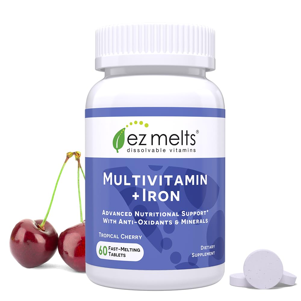 EZ Melts Dissolvable Multivitamin with Iron for Women and Men, Sugar-Free, 1-Month Supply