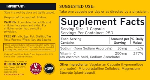 Kirkman – Vitamin C 250 mg - Hypo - 250 Capsules