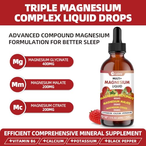 (2 Fl Oz) Magnesium Glycinate, Citrate, Malate, 900mg Triple Magnesium Liquid Supplement with Potassium, Calcium, Vitamin B6 for Calm, Sleep, Muscle, Energy- Sugar Free