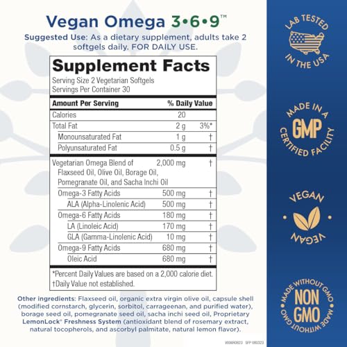 Purity Products Omega 3-6-9 Vegan and Vegetarian Omega Formula - “5 in 1” Essential Fatty Acid Complex - Scientifically Formulated Plant-Based Omega 3 6 9 Essential Fatty Acids (EFA) - from (60)