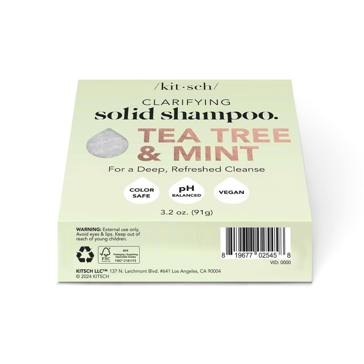 Kitsch Tea Tree & Mint Anti-Dandruff Shampoo Bar - Vegan, Natural, Paraben & Sulfate Free | For Itchy Scalp & All Hair Types | Made in US, 3.2oz