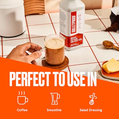 Bulletproof Brain Octane C8 MCT Oil, 32 Ounces, Keto Supplement for Sustained Energy and Fewer Cravings