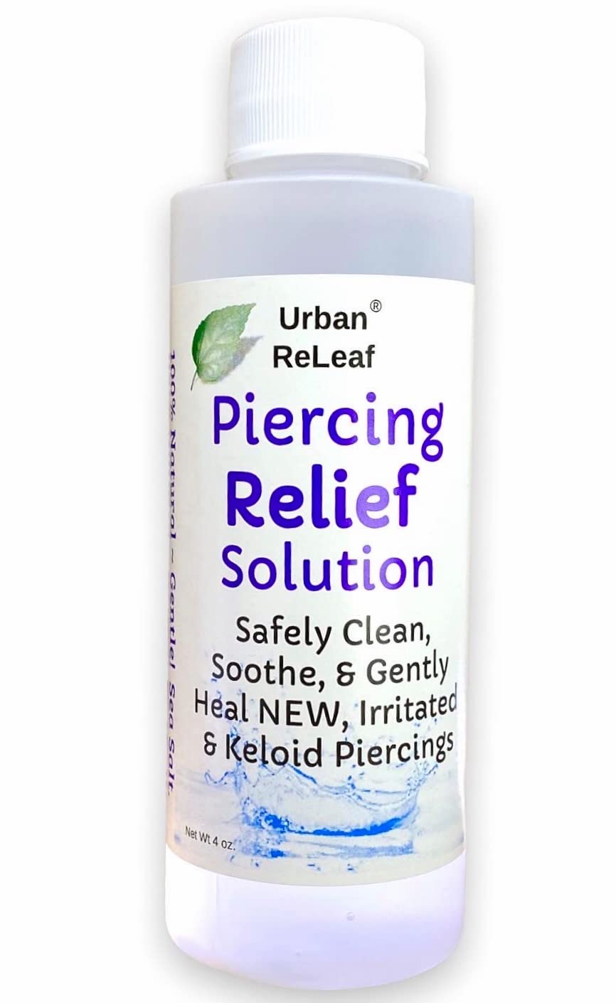 Urban ReLeaf Piercing Relief Solution ! Safely Clean, Soothe & Gently Heal New, Irritated and Keloid Piercings. 100% Natural Sea Salt, Tea Tree, Rosemary