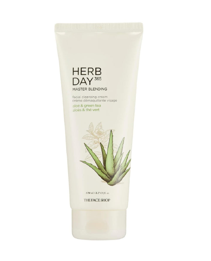 The Face Shop Herb Day 365 Master Blending Cleansing Cream Aloe & Green Tea | Formulated with Fresh Aloe & Green Tea Extract for Skin Hydrating & Soothing | Oil Enriched & Naturally Derived, 5.7 Fl Oz
