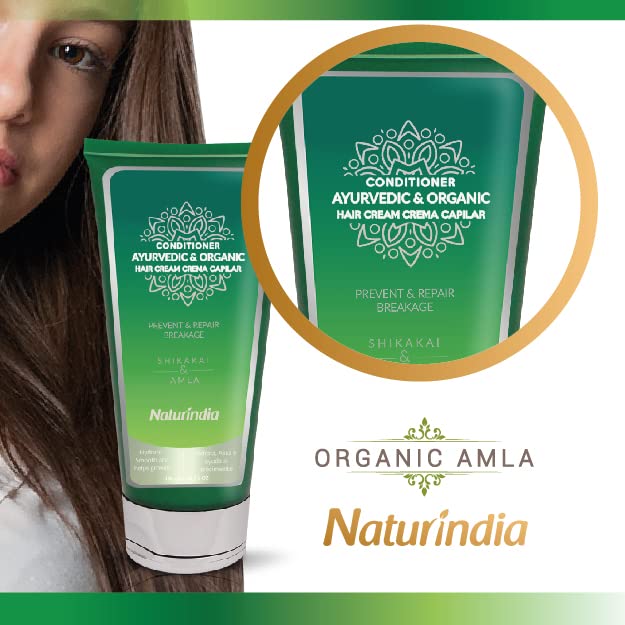 Naturindia Ayurvedic Organic Conditioner for Hair Growth, Regeneration of hair loss with ALOE SHIKAKAI and AMLA plants For Women and Men 6oz