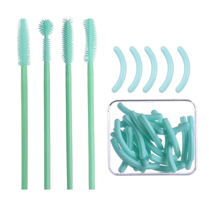 Eyelash Curler Refill Pads + 4 Mascara Lashes Brushes, 24 Pack Silicone Replacement Refills Eye Lash Rubber Curler Pads for Universal Eyelash Curler with a Clear Storage Box (Pads & Brushes)