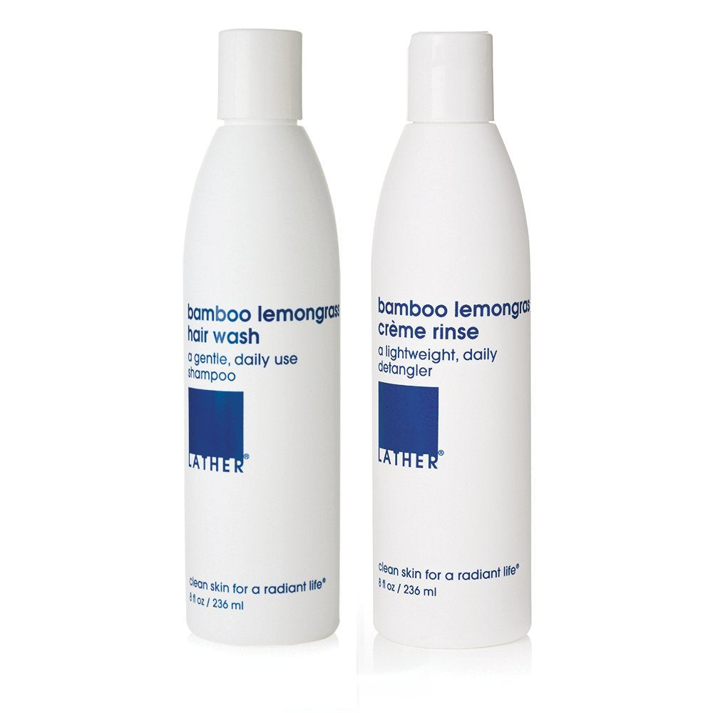 LATHER Bamboo Lemongrass Hair Wash & CrÃƒ¨me Rinse Duo | Essential Oils Shampoo & Conditioner Set | Shampoo For Men & Women | Natural & Sulfate Free Hair Products | 8 Fl Oz Bottles