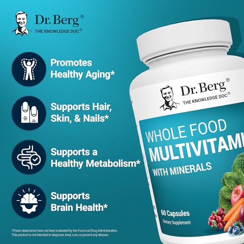 Dr. Berg Whole Food Multivitamin with Minerals - Daily Multivitamin for Men and Women - Includes Premium Whole Food Fruits and Vegetable Blend with Folate, Alpha-lipoic Acid and More - 60 Capsules