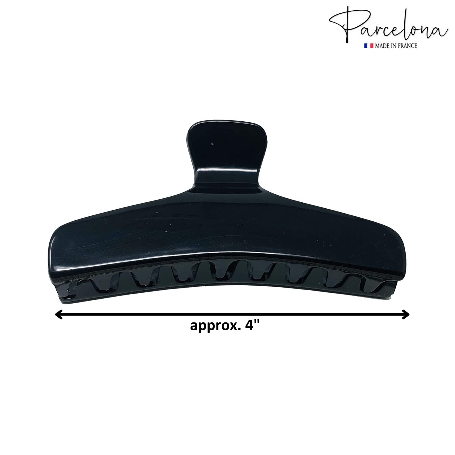 Parcelona French Flat Black Large 4ââ‚¬Â Salon Style Jaw Hair Claw Clip Clutcher Clamp for Women and Girls, Made in France