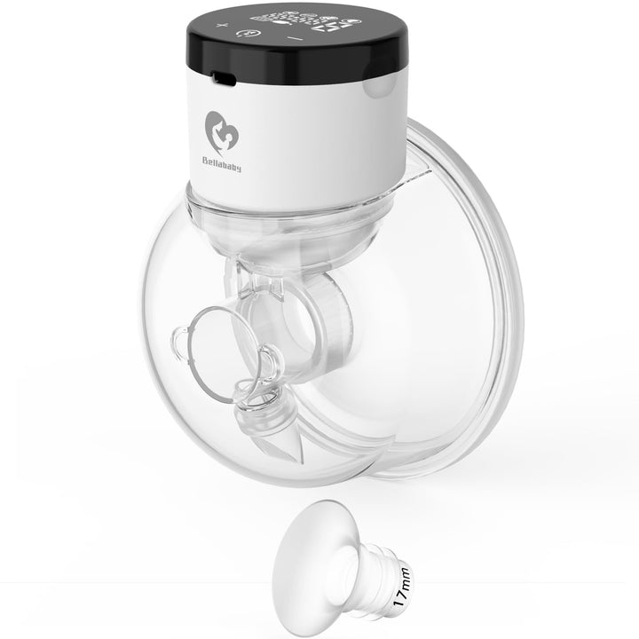 Bellababy Wearable Breast Pump Hands Free,Touch Screen Shows Pumping Time and Intensity,Quiet and Pain Free,4 Modes 9 Levels of Comfortable Suction.1Pc-White-17mm