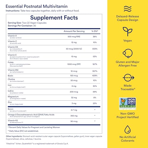 Ritual Essential for Women Postnatal Multivitamin - Postpartum Vitamin - Omega-3 DHA & Choline for Lactation Support, Vitamin A, C, D3 & Zinc for Immune Function Support*, B12, Iodine, Biotin, 30 Day