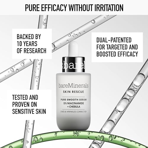 bareMinerals Skin Rescue Pure Smooth Face Serum, Formulated with 5% Niacinamide + Chebula, Smoothes Fine Lines + Wrinkles, Sensitive Skin Safe