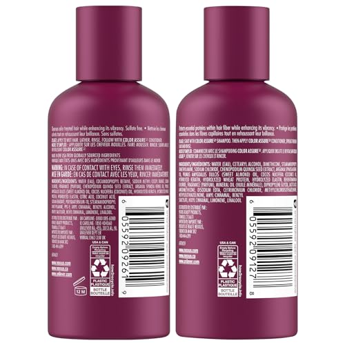 Nexxus Travel Shampoo and Conditioner, Color Assure – Replenishes and Extends Hair Color Vibrancy, 3 Oz Ea