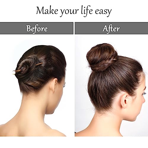 HOFASON Hair Bun Maker Donut 12 Pcs, Medium Sock Bun Doughnuts for Ballet Style Buns, Long Hair Accessories Bulk Ring Shaper for Women and Girls (Size M / 2.75 Inch, Brown)