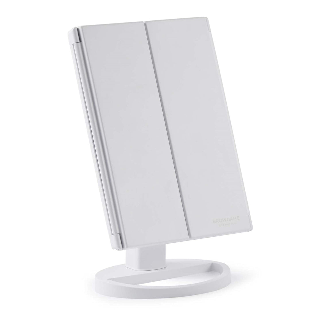 Browgame Tri Folded Lighted Mirror - Collapsable, Adjustable Folding Panel Mirror With Rechargeable LED Light Technology - Portable, Mountable Stand - Your New Favorite Vanity Accessory - 1 Pc