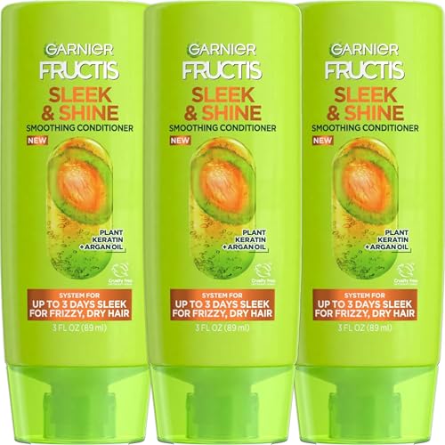Garnier Fructis Sleek & Shine Travel Conditioner, 3 Pack, Smoothing Fortifying Conditioner, Long Lasting Frizz Control for Dry Unmanageable Hair, With Moroccan Argan Oil and Plant Keratin, 3 oz Each